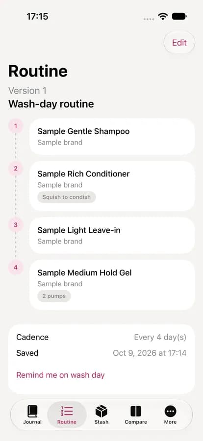 Wash-day routine with its steps