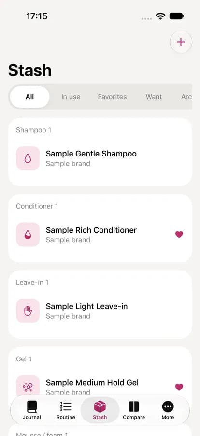 Product stash by type