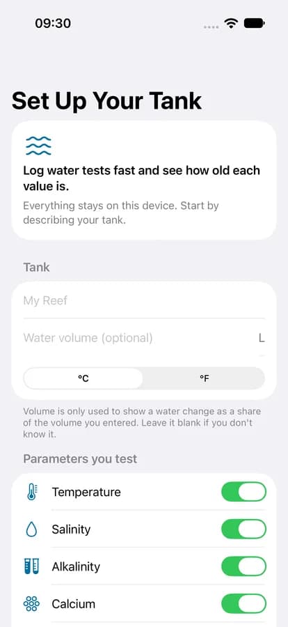 Tank setup with the parameters you test