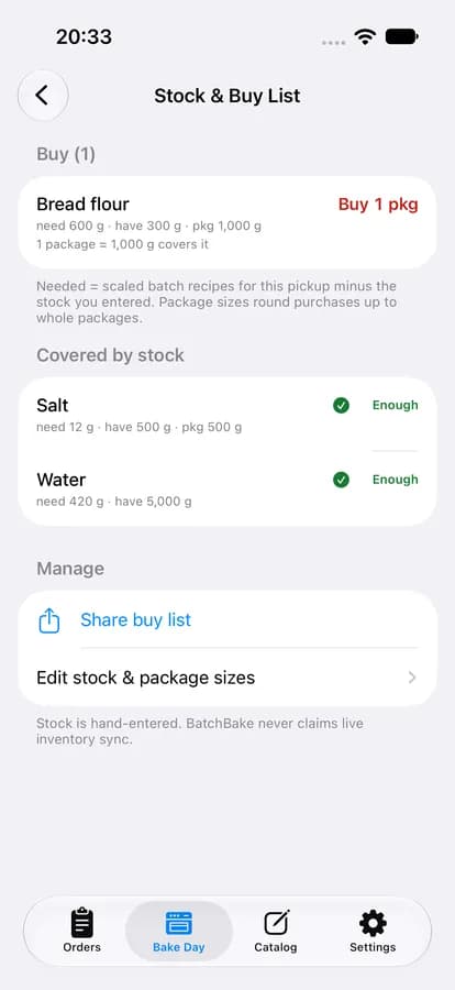 Stock and buy list