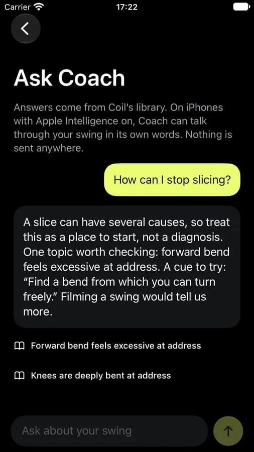 Ask Coach answering a question