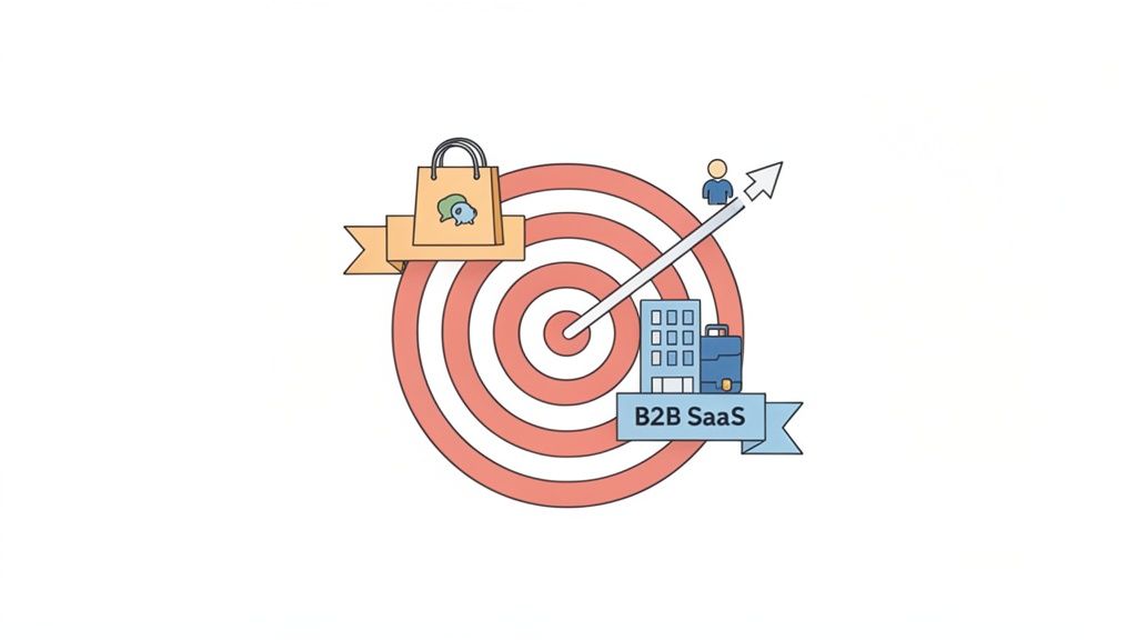 Target with an arrow, showcasing a business strategy focusing on B2B SaaS over B2C.