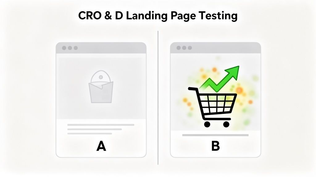An A/B test setup comparing two e-commerce landing pages for conversion rate optimization, one showing growth.